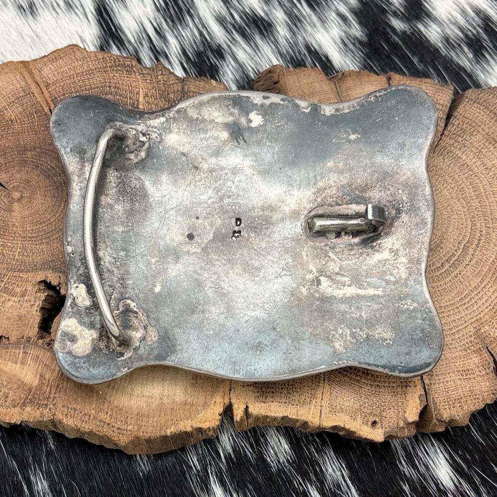 1950s Native American NAVAJO Sterling & Turquoise Belt Buckle Leaves Raindrops - Picture 2 of 4